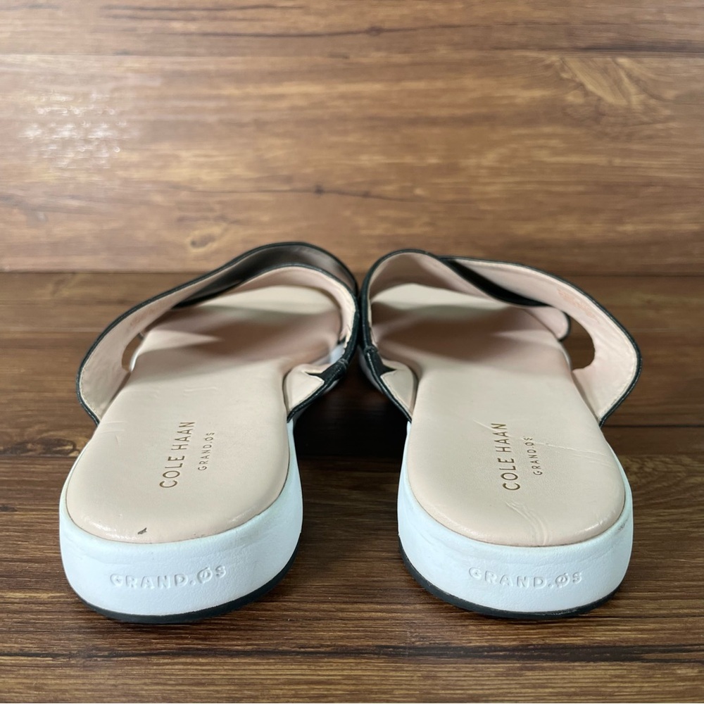 COLE HAAN ZEROGRAND Criss Cross Black Leather Slides Sandals Women’s Size 9.5C - Picture 4 of 10